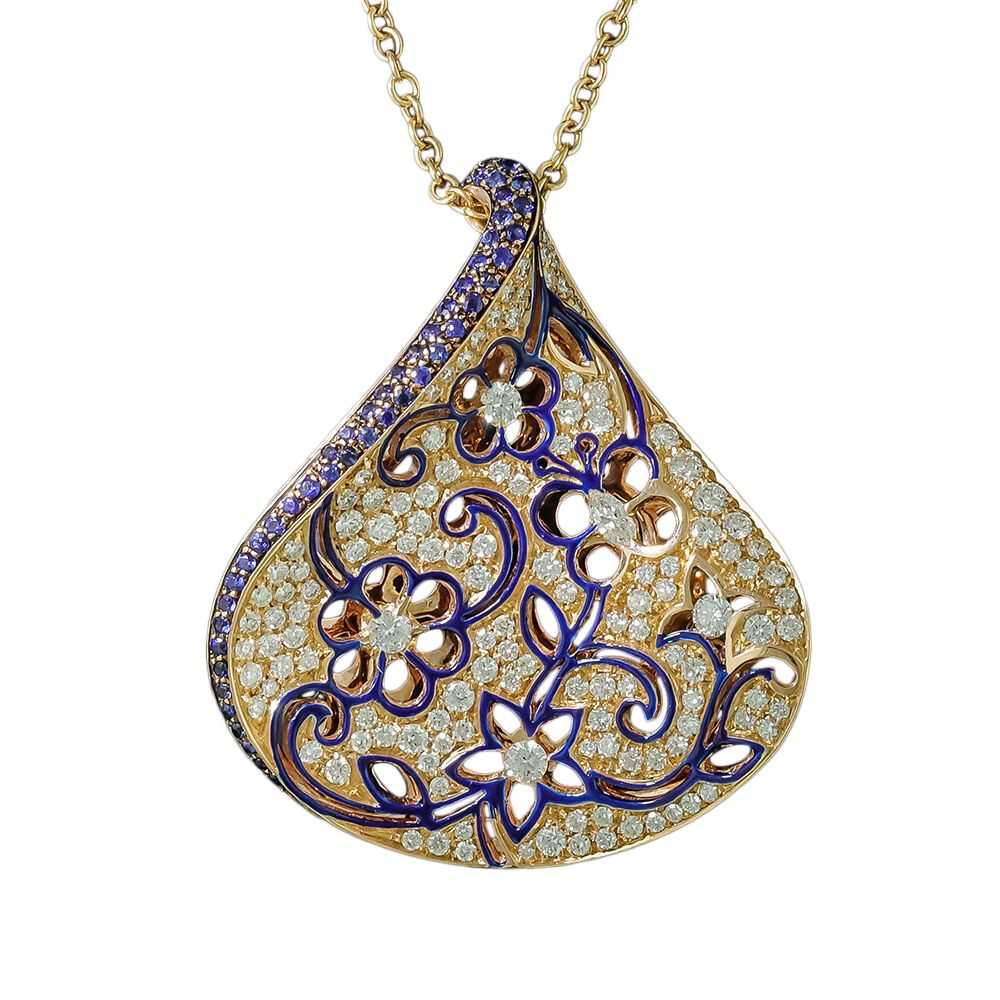 Estate Diamond And Sapphire Leaf Necklace - image 3