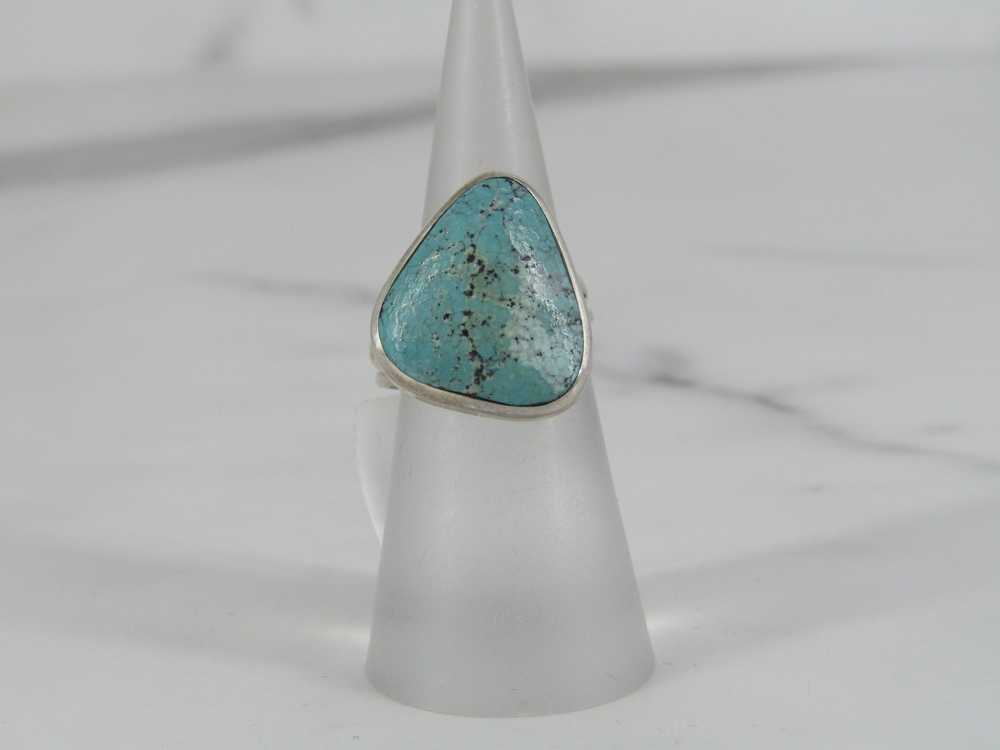 Silver Split Shank Ring With Bezel Set Turquoise … - image 1