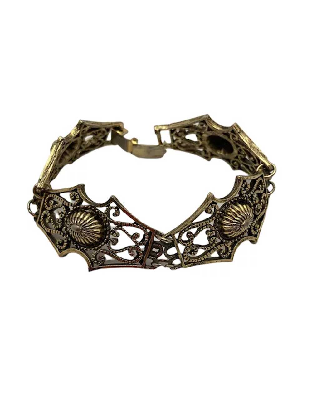 Vintage Edwardian Style Filigree Gold Tone Link B… - image 6