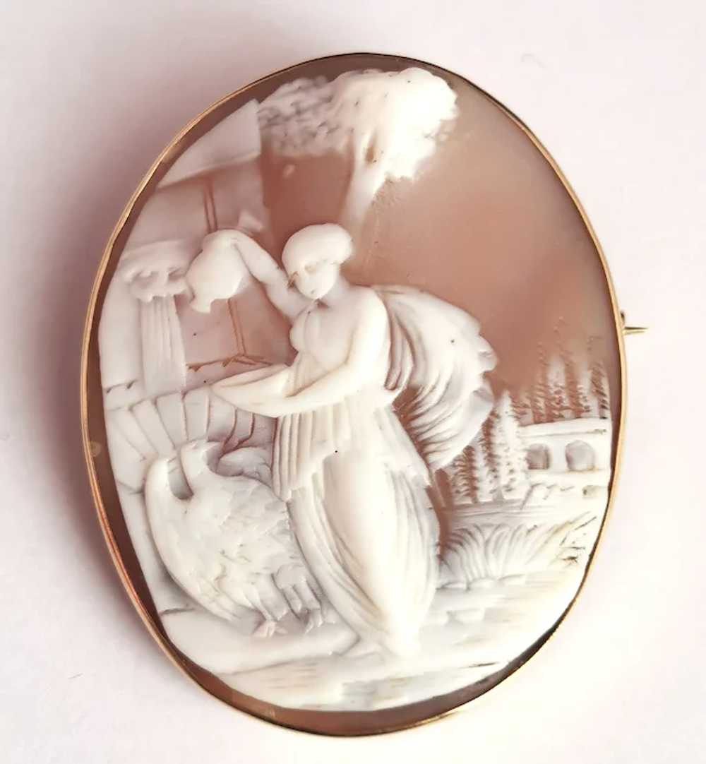 Antique Cameo Brooch, 9k gold, Hebe and the Eagle - image 10