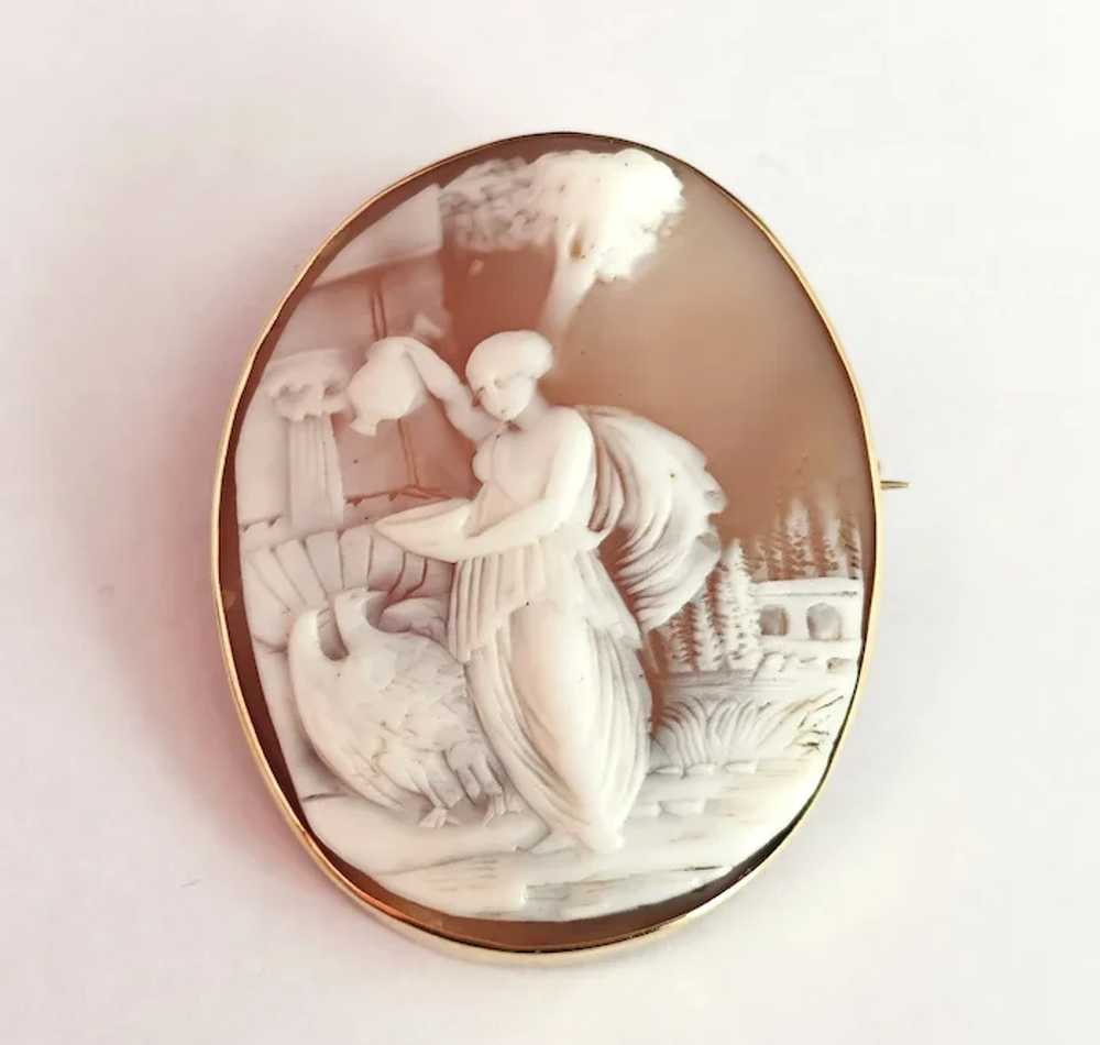 Antique Cameo Brooch, 9k gold, Hebe and the Eagle - image 11