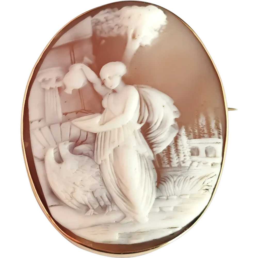 Antique Cameo Brooch, 9k gold, Hebe and the Eagle - image 1