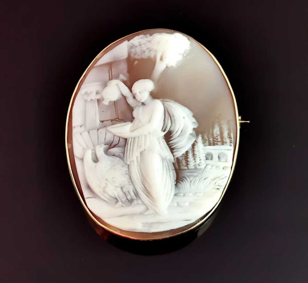 Antique Cameo Brooch, 9k gold, Hebe and the Eagle - image 2