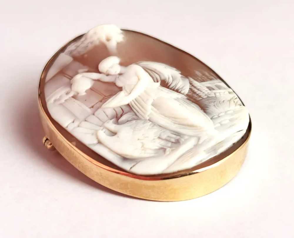 Antique Cameo Brooch, 9k gold, Hebe and the Eagle - image 9