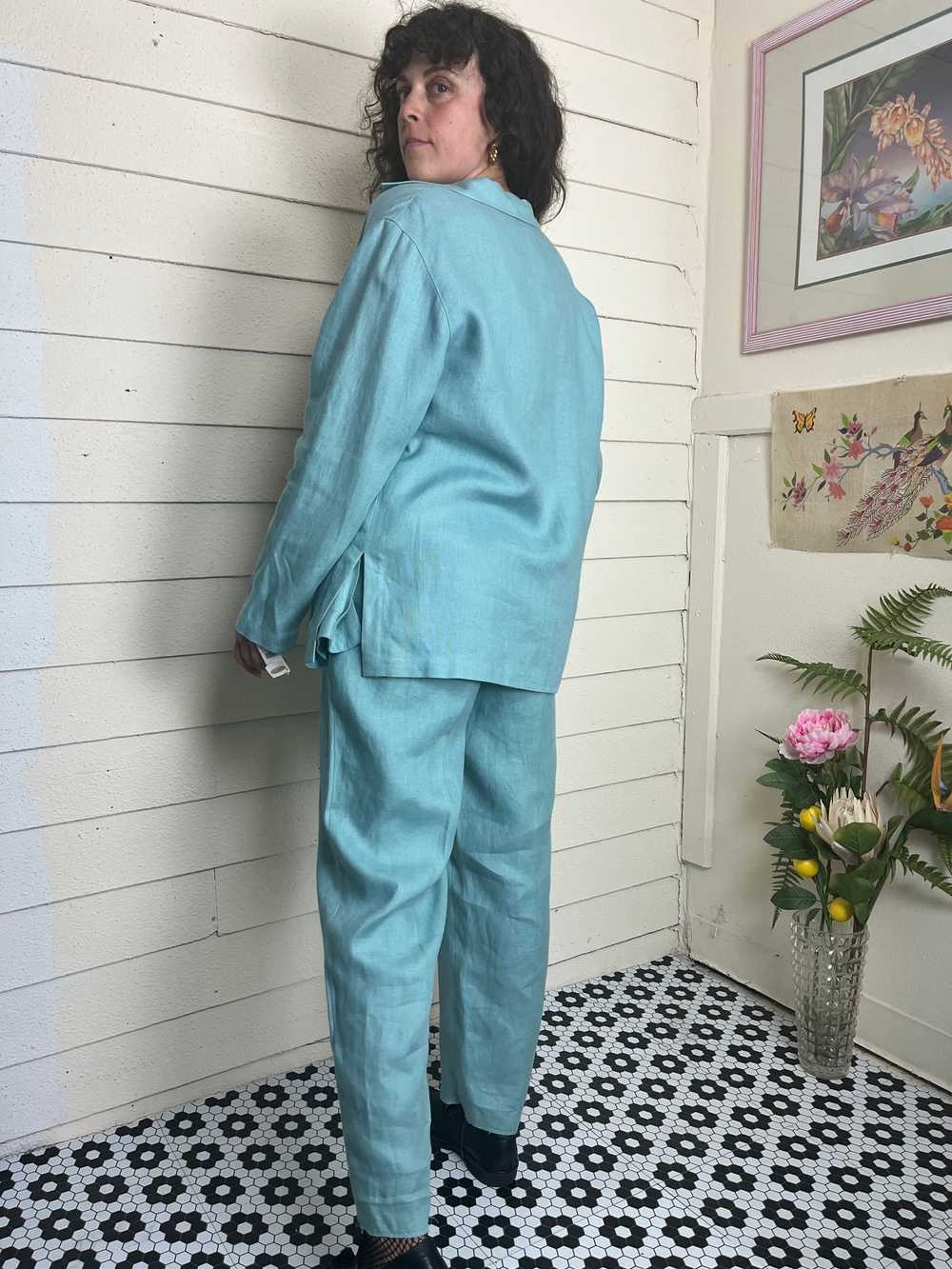 90s SEA FOAM GREEN IRISH LINEN PANT SUIT - image 3