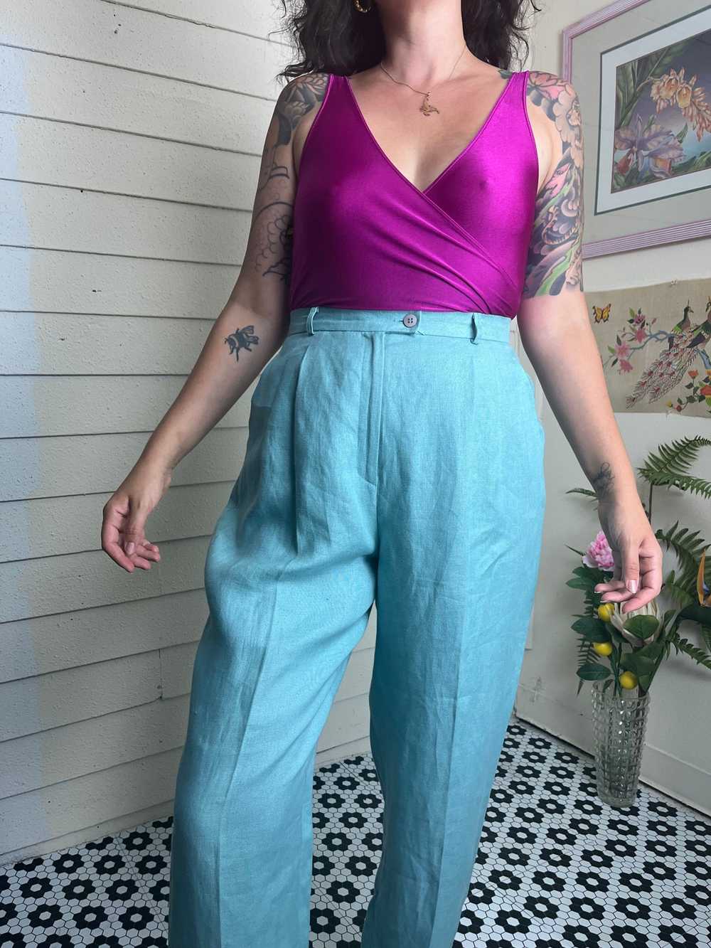 90s SEA FOAM GREEN IRISH LINEN PANT SUIT - image 5