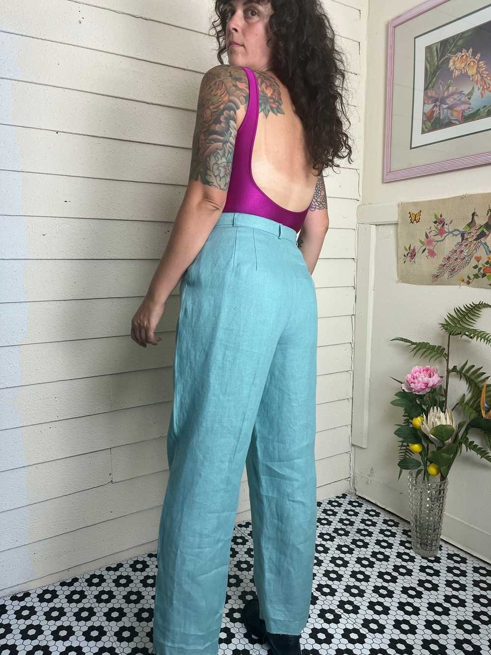 90s SEA FOAM GREEN IRISH LINEN PANT SUIT - image 6