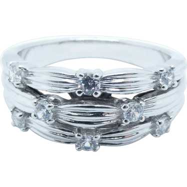 Three Row Imitation Diamond Sterling Silver Ring