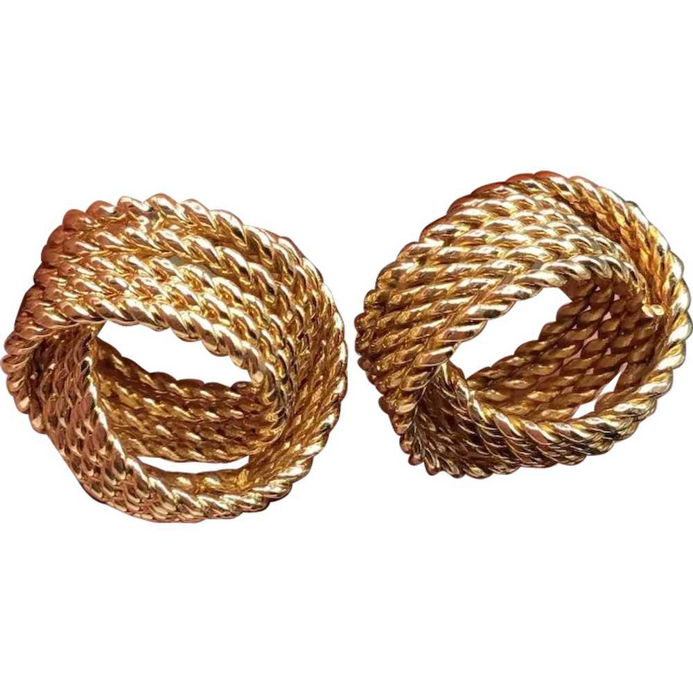 Twisted Ropes Knot Earrings Gold Tone Studs Pierc… - image 1
