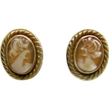 14K Cameo Earrings Yellow Gold Carved Shell Pierc… - image 1