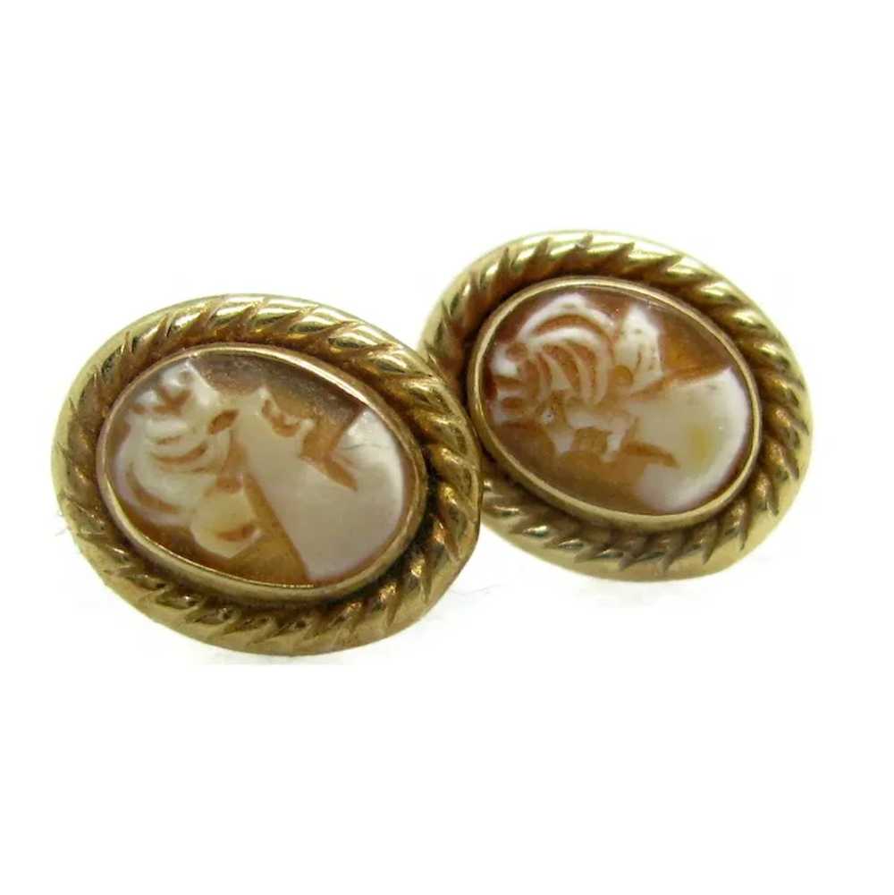14K Cameo Earrings Yellow Gold Carved Shell Pierc… - image 2