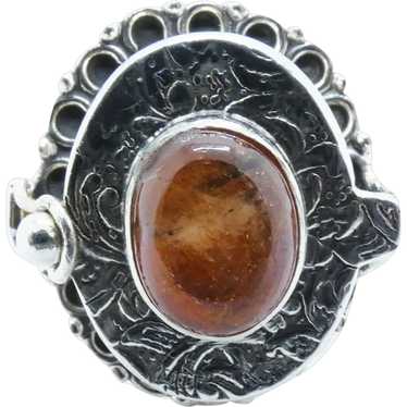 Vintage Sterling Silver Sunstone Poison Ring - image 1