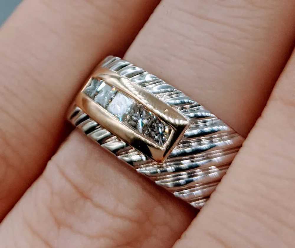 Diamond & 14K Two Tone Gold Men's Ring - image 4