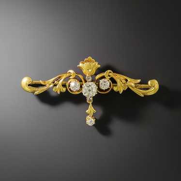 Art Nouveau Diamond Scroll Brooch