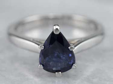 Pear Cut Sapphire Solitaire Platinum Ring - image 1