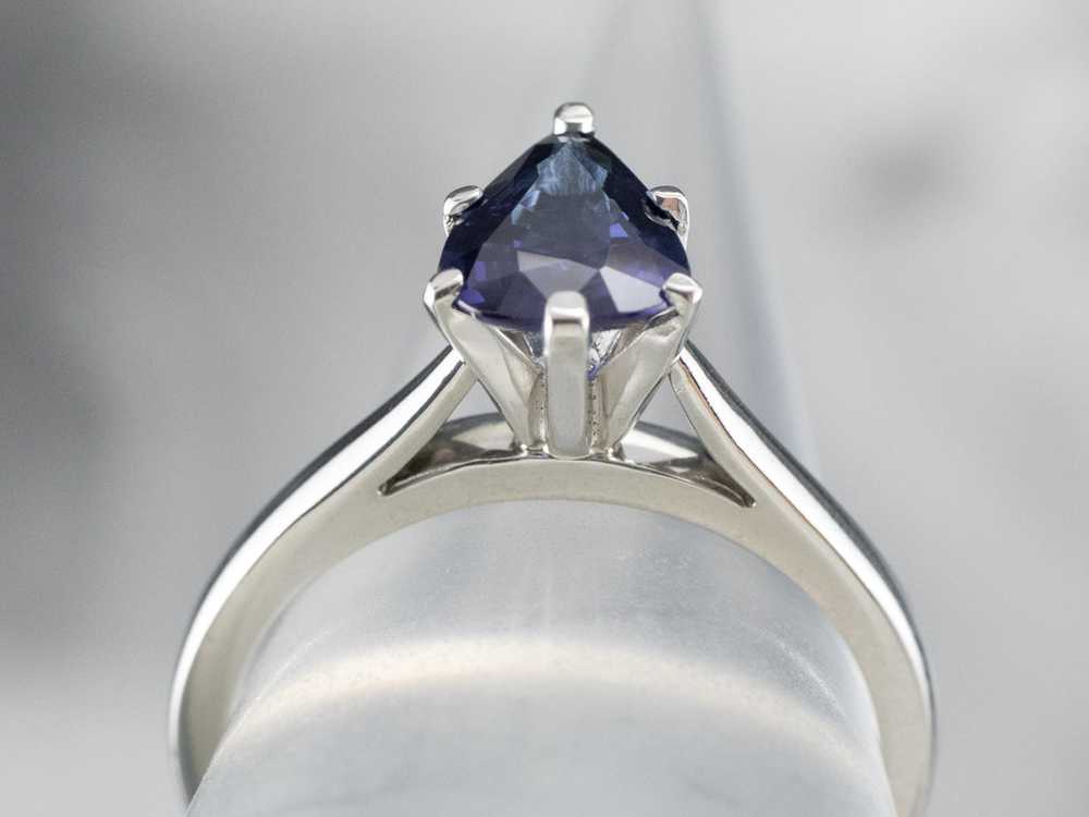 Pear Cut Sapphire Solitaire Platinum Ring - image 8