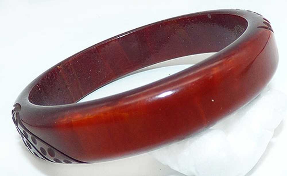 Carved Black Cherry Bakelite Bangle - image 2