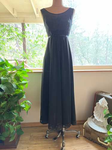 1960’s vintage black chiffon and lace nightgown by