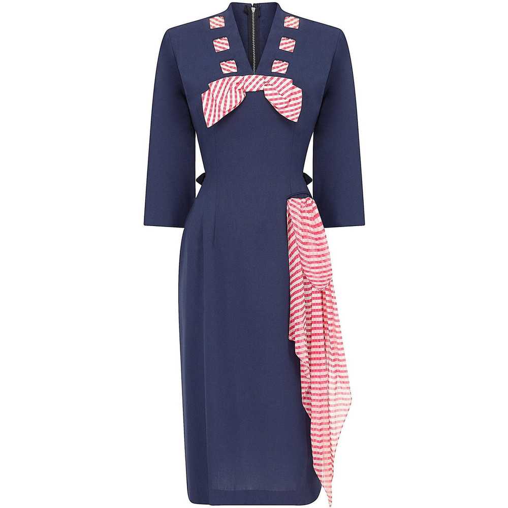 1940s Minx Mode Navy Patriotic Dress With Checker… - image 1