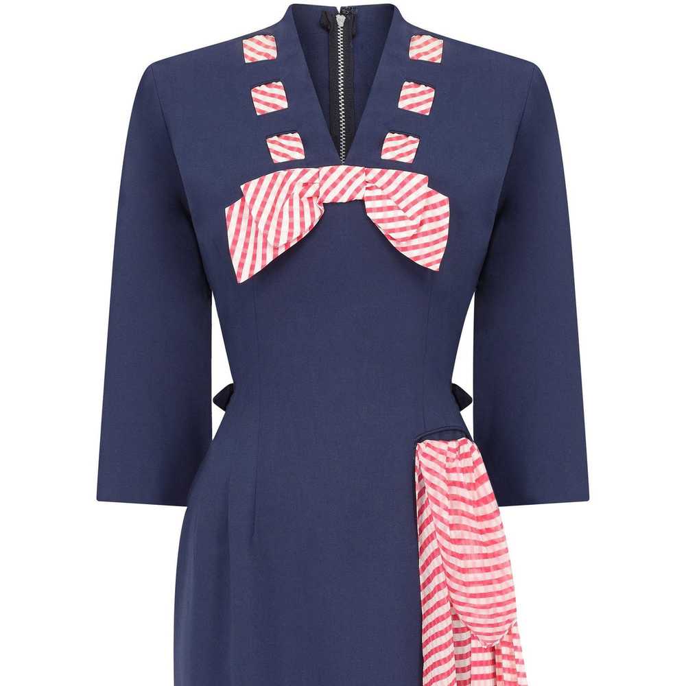 1940s Minx Mode Navy Patriotic Dress With Checker… - image 4