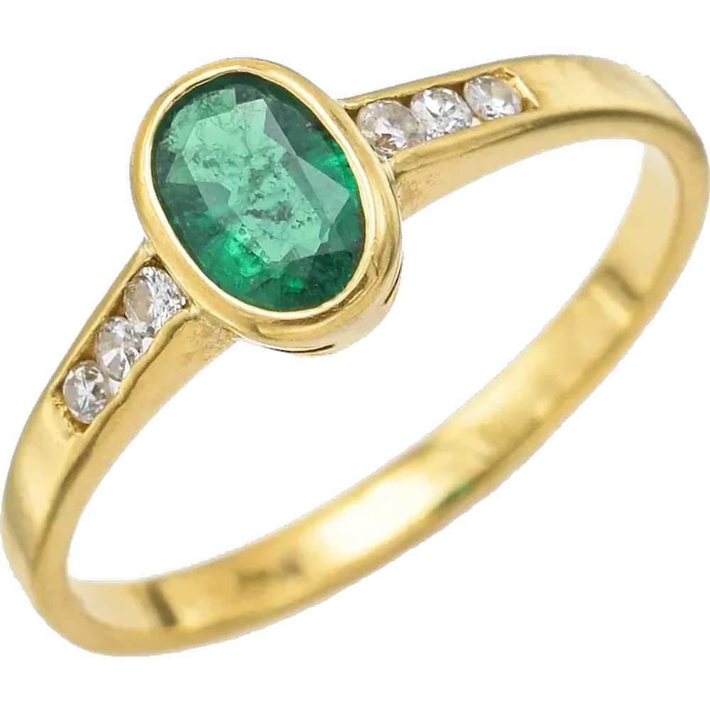 Vintage 18K Yellow Gold Green Spinel & Diamond Ba… - image 1