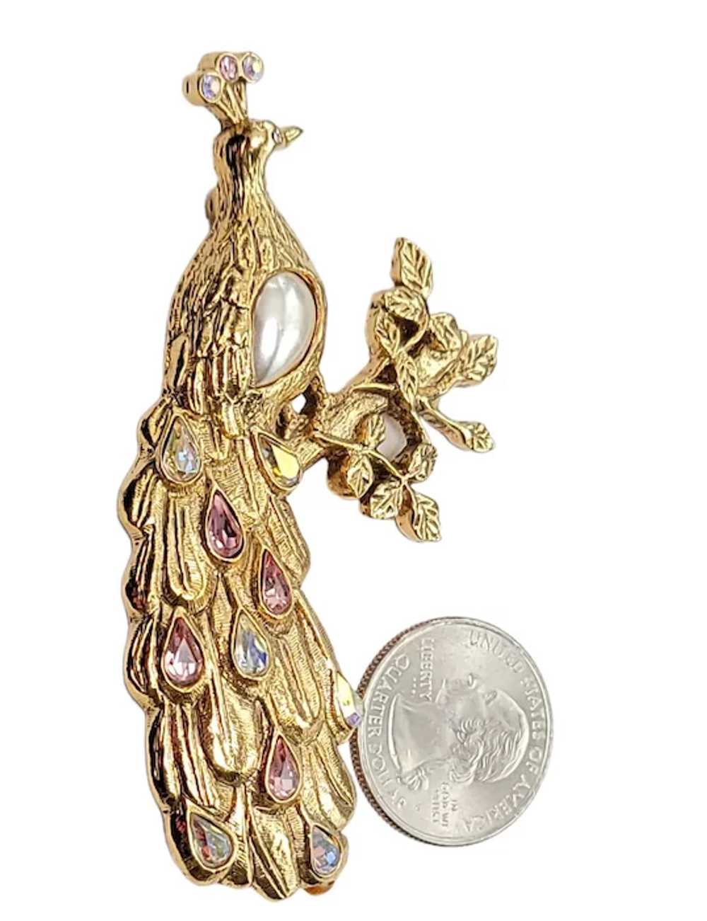 1928 Jewelry Gold Tone Faux Pearl Clear Rhineston… - image 2