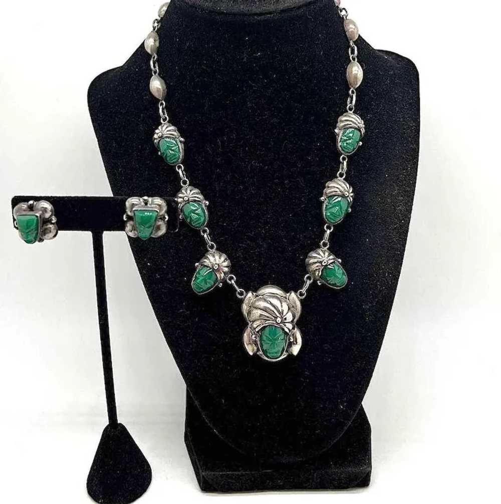 Early Taxco Mexico Sterling Silver & Green Onyx S… - image 3