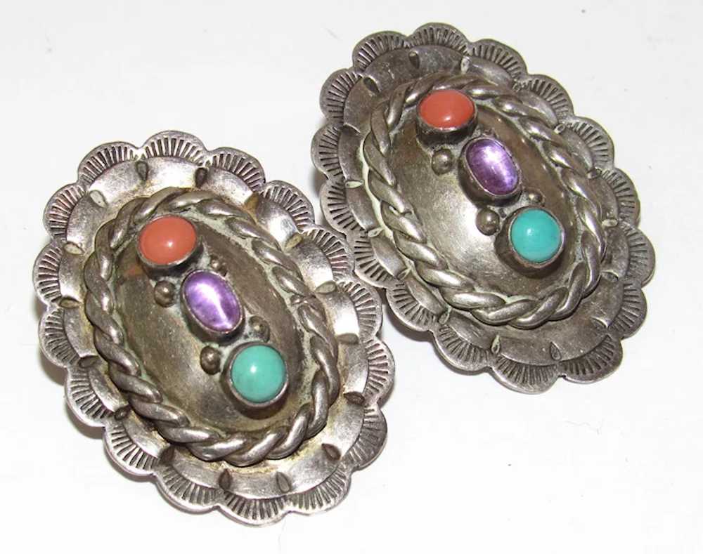 VTG Navajo Concho Earrings with Turquoise, Coral,… - image 2