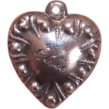 Sterling Silver Puffy Heart Charm - Engraved ELSIE - image 1