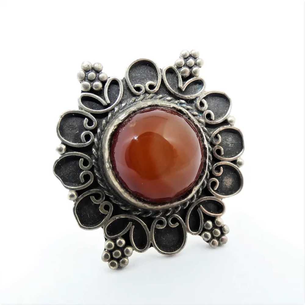 Sterling Silver and Carnelian Open Shank Ring - image 2