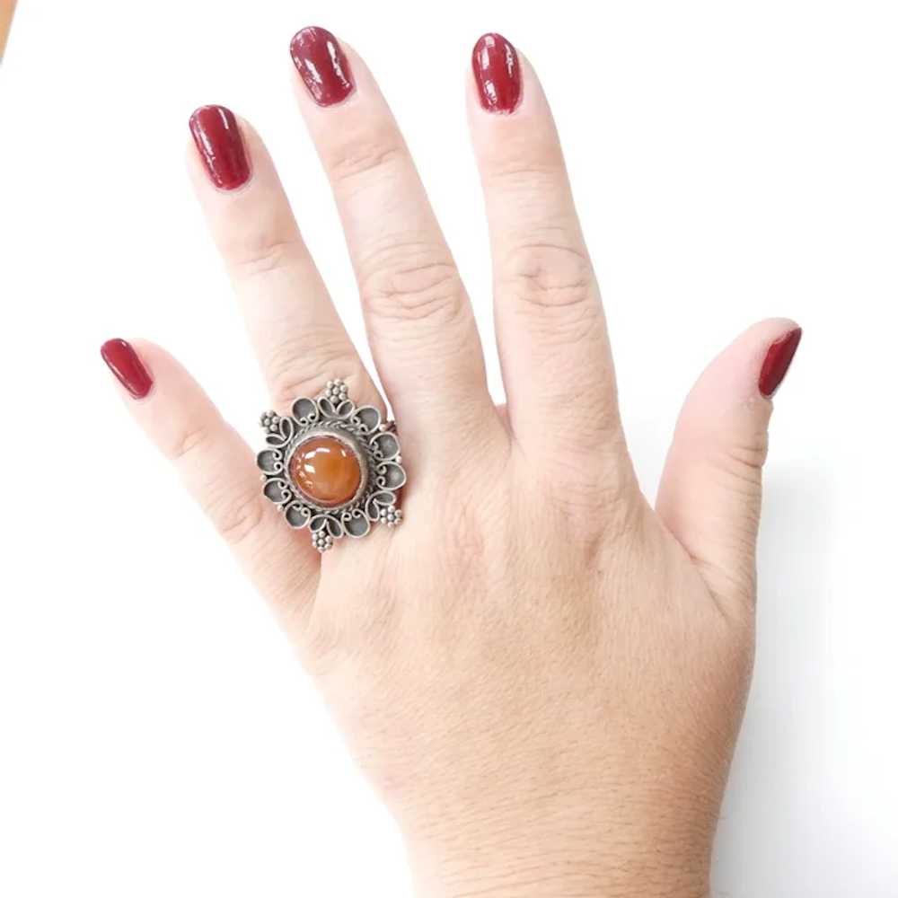 Sterling Silver and Carnelian Open Shank Ring - image 6