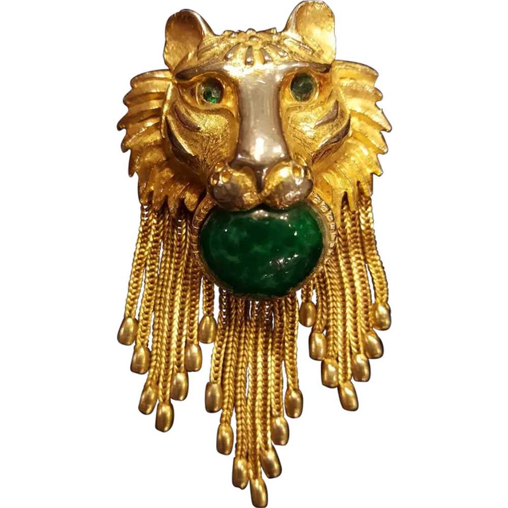 Rare 1960's DeNicola Costume Lion Head Brooch - image 1