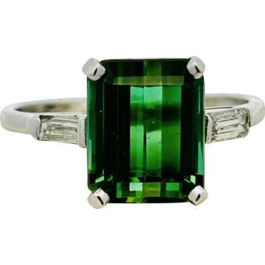 Vintage Estate 1950's Tourmaline Diamond 3 Stone … - image 1