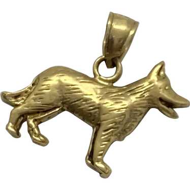 German Shepherd Dog Vintage Charm Pendant 14K Gold