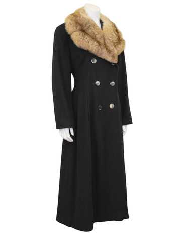Perry Ellis Black Wool Maxi Princess Style Coat wi