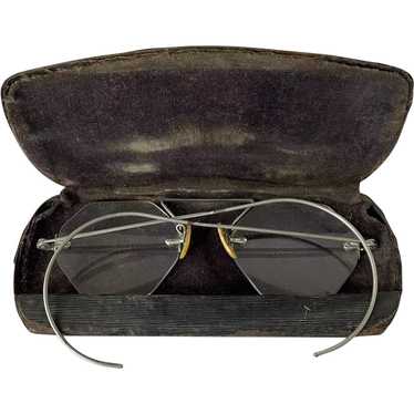 Vintage 1930s Silver Tone Rimless Octagonal Eyegla