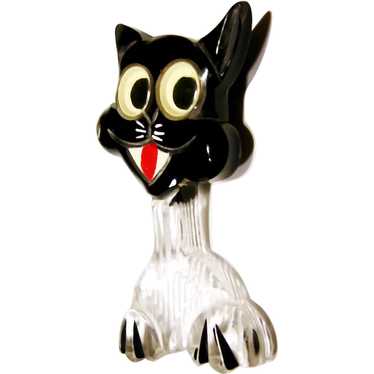 Adorable COOL CAT- Carved Bakelite and Lucite Pin… - image 1