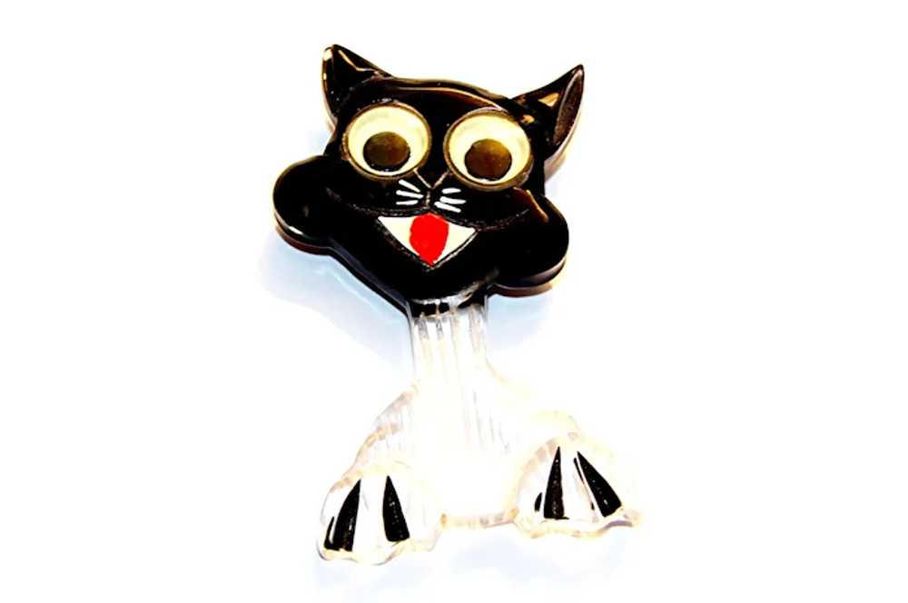 Adorable COOL CAT- Carved Bakelite and Lucite Pin… - image 2