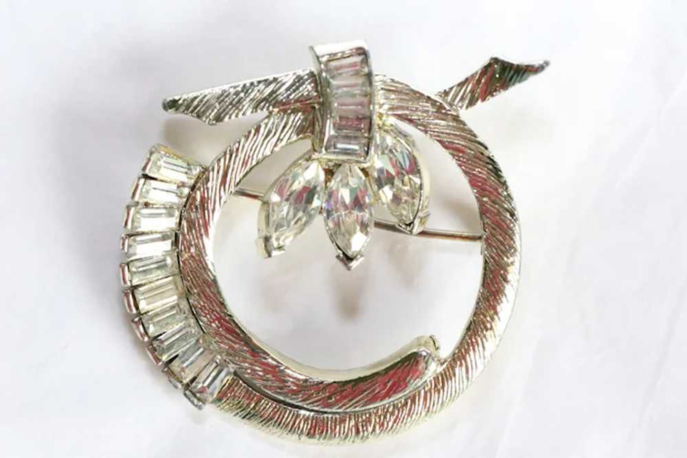 "Pell" clear rhinestone-silver tone brooch - image 2