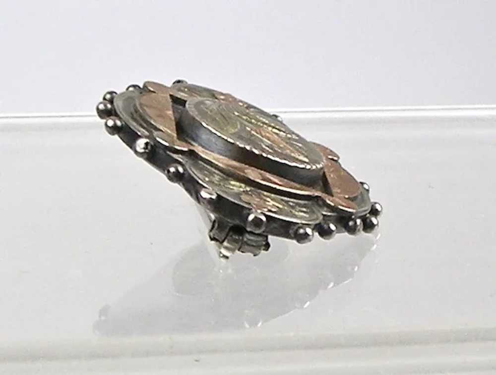 English Victorian 3-Color Silver & Gold Brooch - image 3