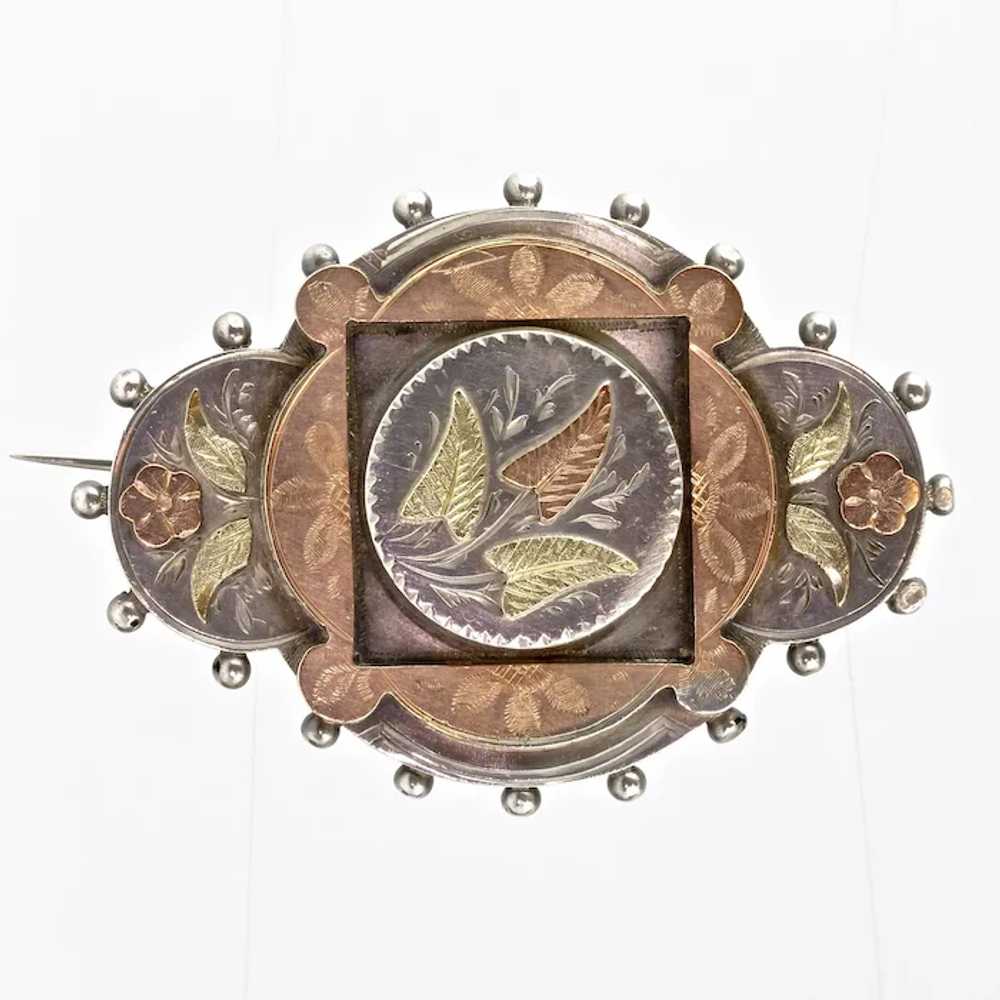 English Victorian 3-Color Silver & Gold Brooch - image 6