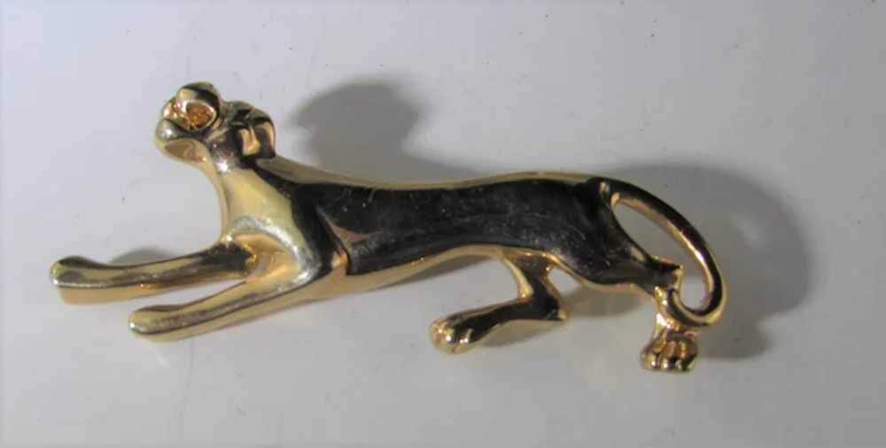 Gold Tone Roaring Lioness Pin with Clear Eyes - image 10