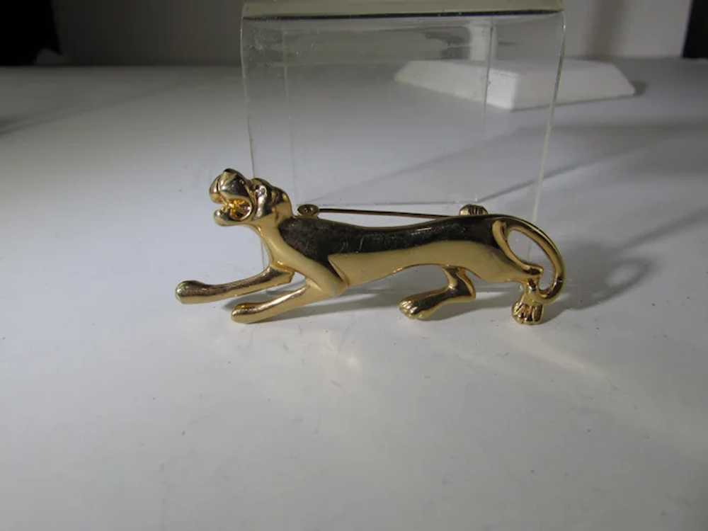 Gold Tone Roaring Lioness Pin with Clear Eyes - image 11