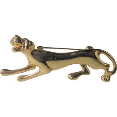 Gold Tone Roaring Lioness Pin with Clear Eyes - image 1