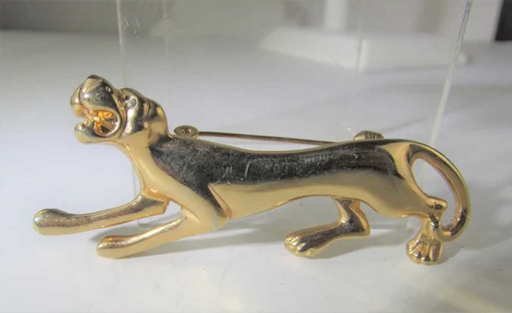 Gold Tone Roaring Lioness Pin with Clear Eyes - image 2