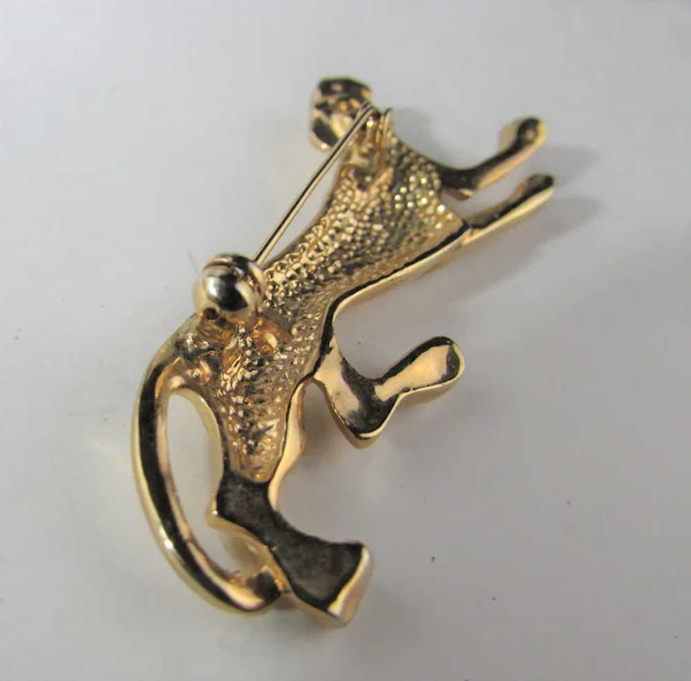 Gold Tone Roaring Lioness Pin with Clear Eyes - image 3