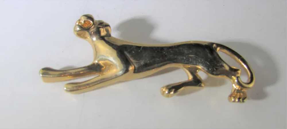 Gold Tone Roaring Lioness Pin with Clear Eyes - image 4