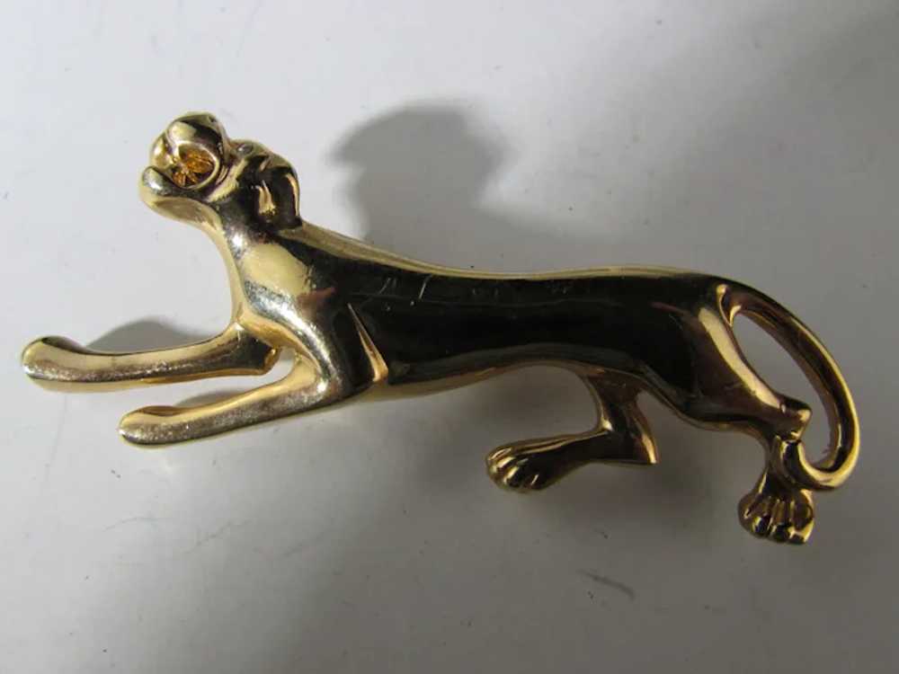 Gold Tone Roaring Lioness Pin with Clear Eyes - image 7