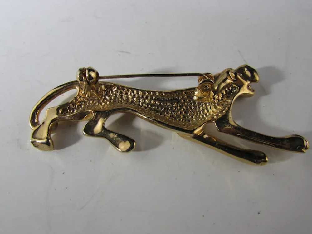 Gold Tone Roaring Lioness Pin with Clear Eyes - image 8