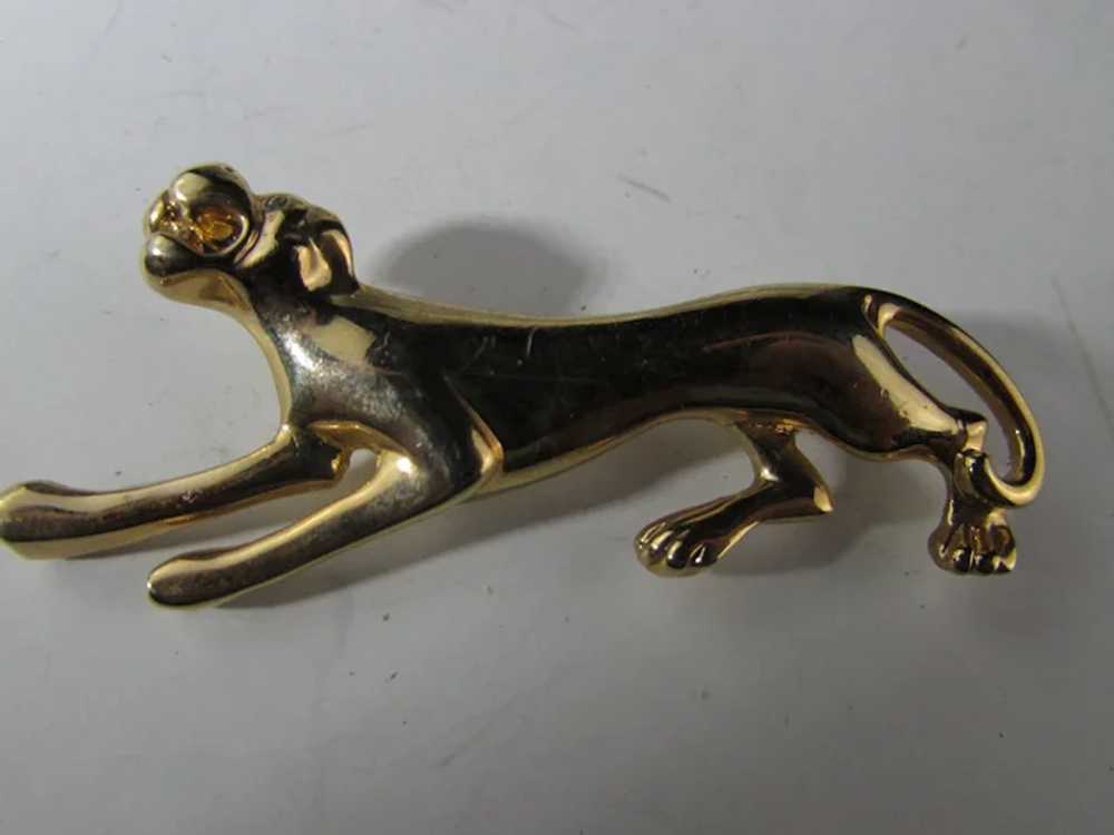 Gold Tone Roaring Lioness Pin with Clear Eyes - image 9